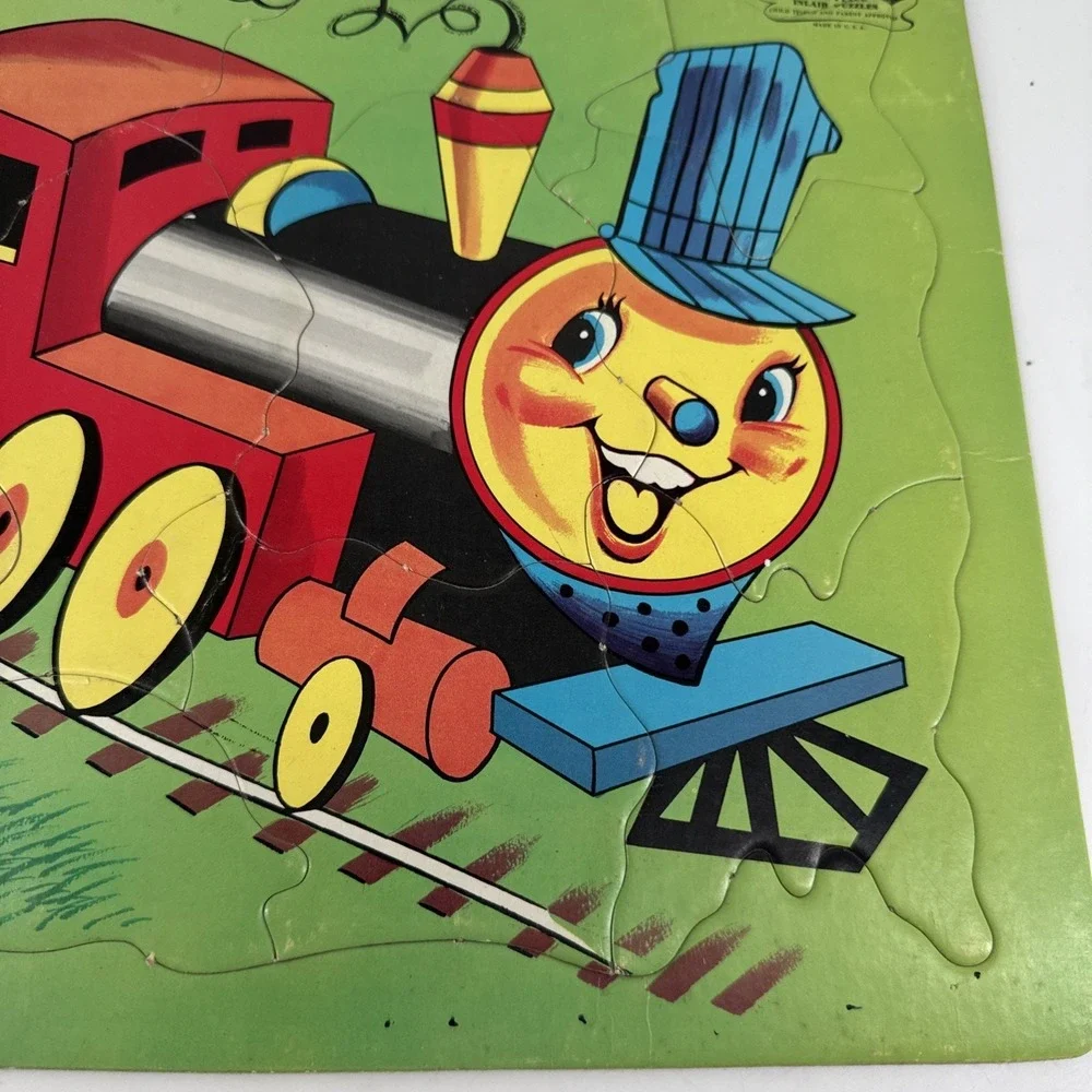 Puzzle Choo Choo Train Vintage Sta-N-Place Inlaid Complete‎ Built Rite No 1403:2